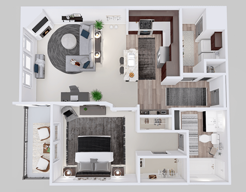 Floor plan for 1 bed, 1 bath, 862 sqft